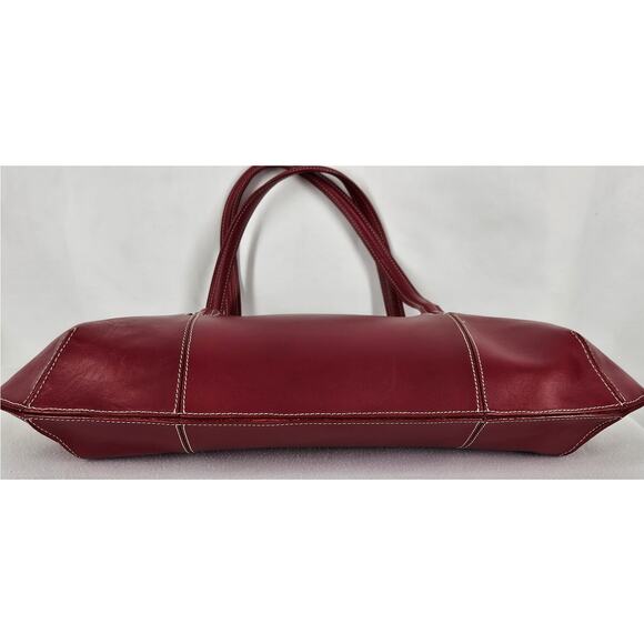 LANCEL WOMEN'S RED LEATHER - CREAM LINER TOP HANDLE HANDBAG W/ DUST BAG 15" x 7" - Picture 4 of 16